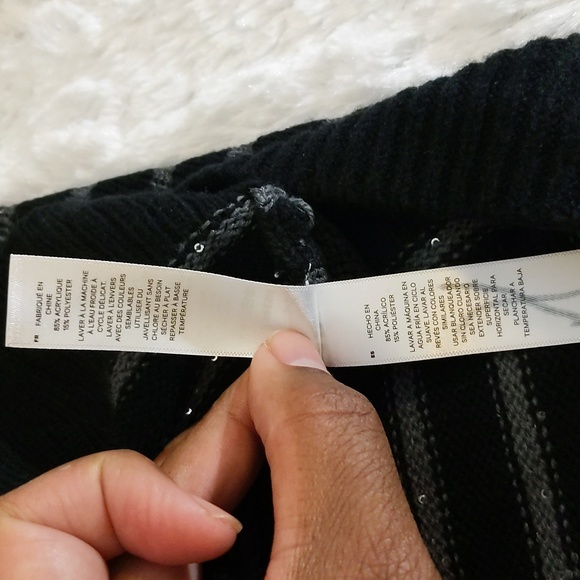 Joe Fresh| NWT Black Silver Striped Sweater With Sparkly Sequined Effect - Picture 15 of 16